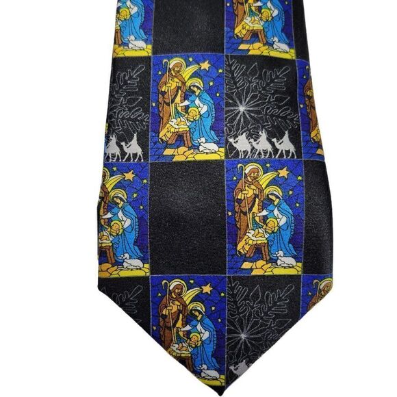 Baby Jesus Manger Nativity Scene Men Neck Tie 58" Necktie Religious Noel Holiday - Picture 4 of 11